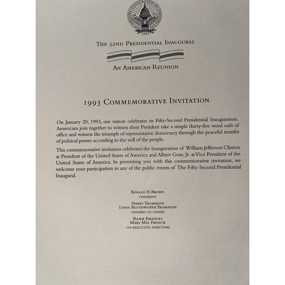 Rare 1993 Commemorative ClLINTON/GORE Presidential Inaugural Invitation USA - Picture 8 of 8